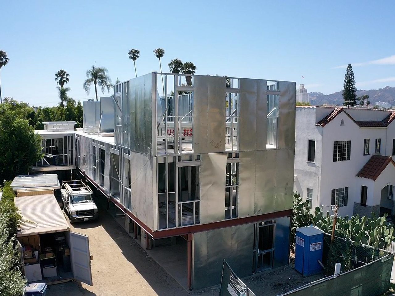 Light-gauge steel framing going up on a backyard ADU. Non-combustible, built right on your lot. #ADUbuilder #construction